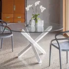 Jídelní stůl z masivního buku a deska z tvrzeného skla - Evergreen Viadurini