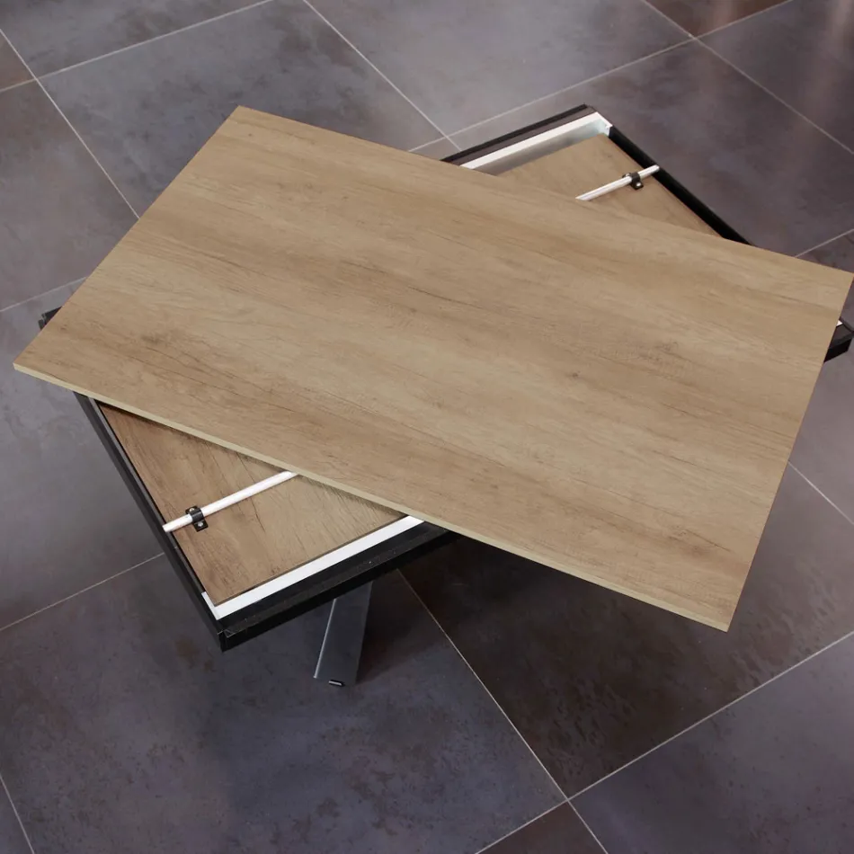 Jídelní stůl, který se rozšiřuje a rozšiřuje z melaminu a kovu - Devendra Viadurini