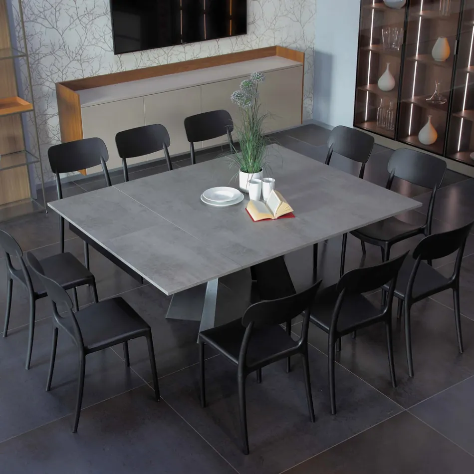 Jídelní stůl, který se rozšiřuje a rozšiřuje z melaminu a kovu - Devendra Viadurini