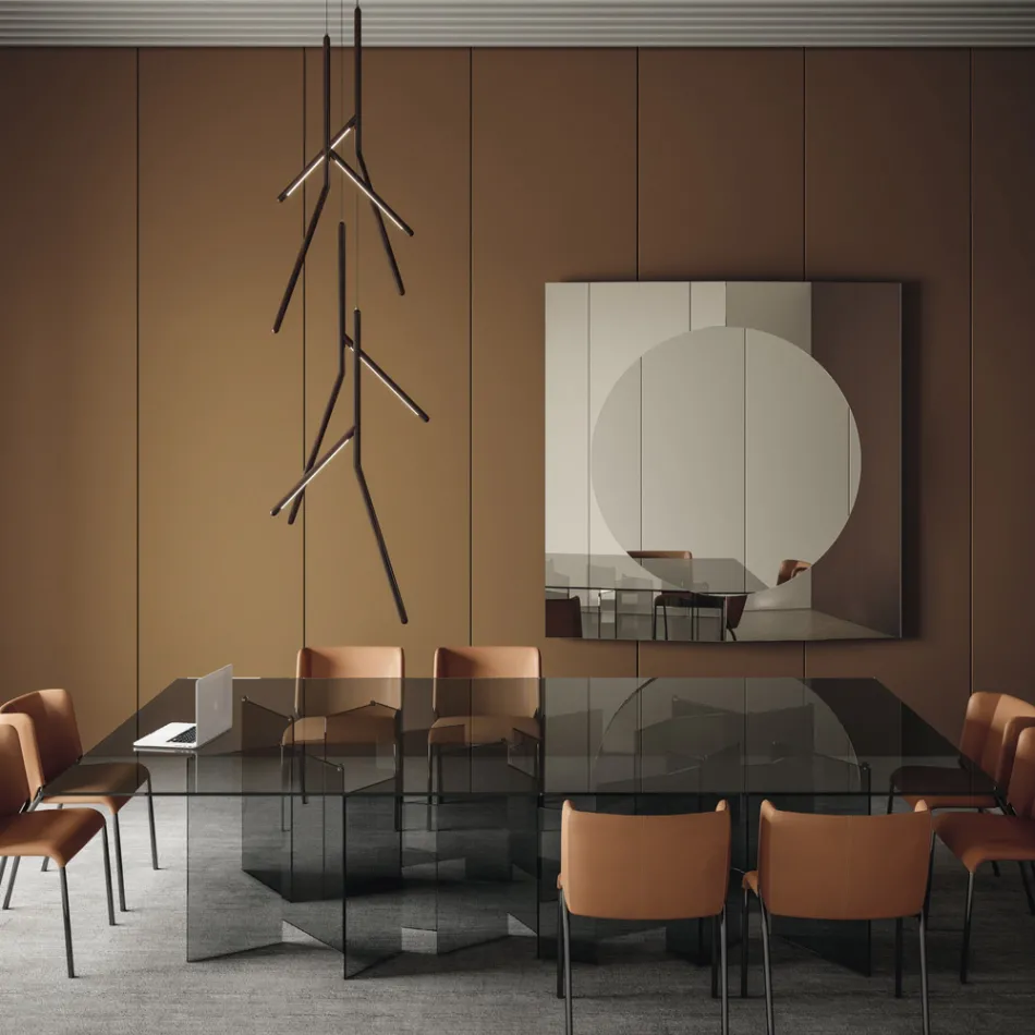 Jídelní stůl s podnoží a obdélníkovou skleněnou deskou Made in Italy - Thommy Viadurini