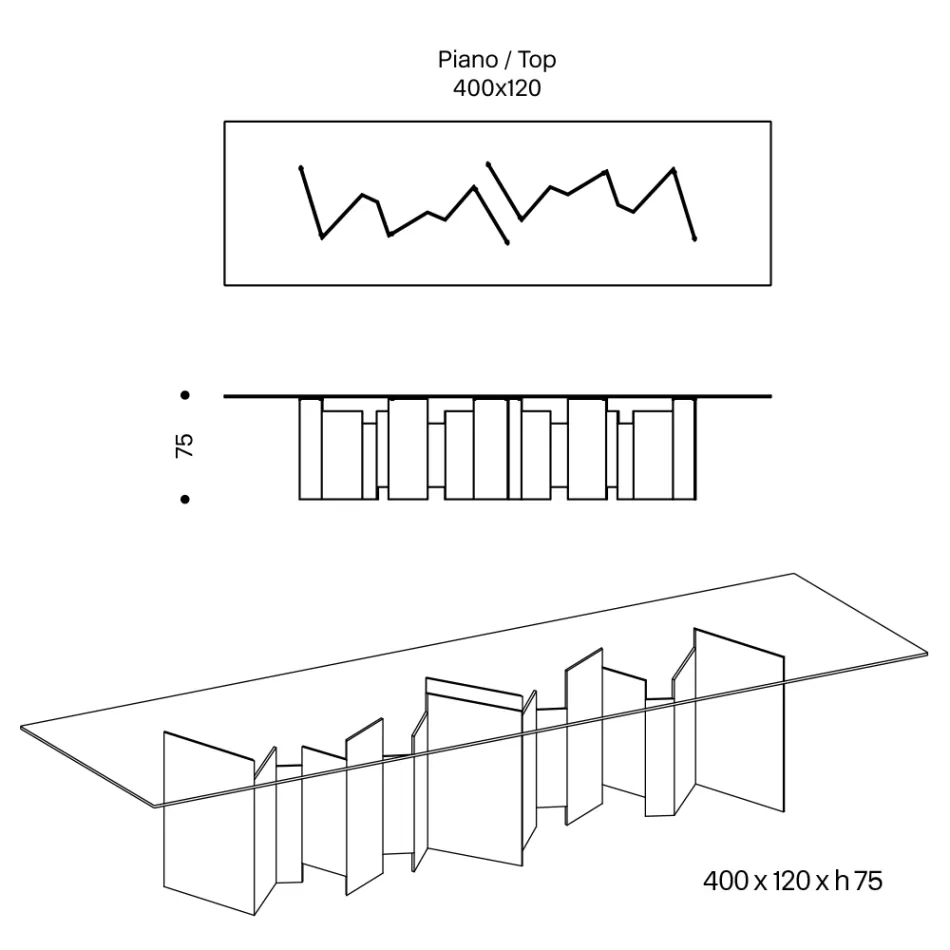 Jídelní stůl s podnoží a obdélníkovou skleněnou deskou Made in Italy - Thommy Viadurini