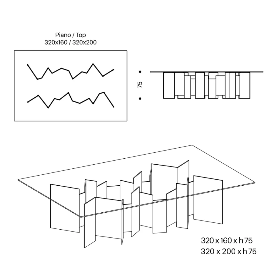 Jídelní stůl s podnoží a obdélníkovou skleněnou deskou Made in Italy - Thommy Viadurini