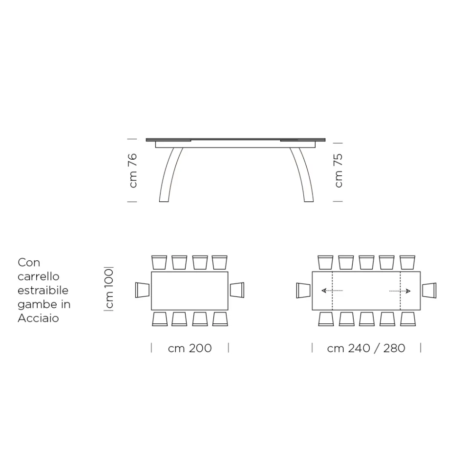 Jídelní stůl s rozkládací skleněnou deskou Made in Italy - Antimo Viadurini