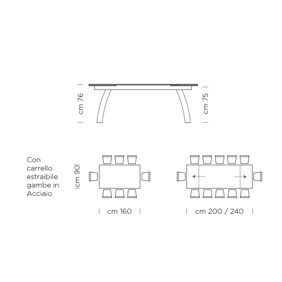 Jídelní stůl s rozkládací skleněnou deskou Made in Italy - Antimo Viadurini