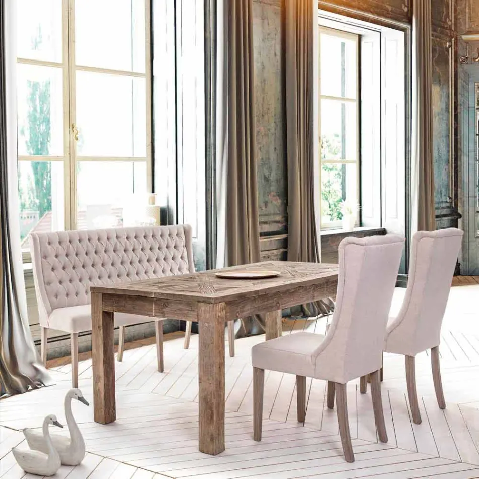 Jídelní stůl Homemotion s deskou a nohama z jilmového dřeva - jilm Viadurini