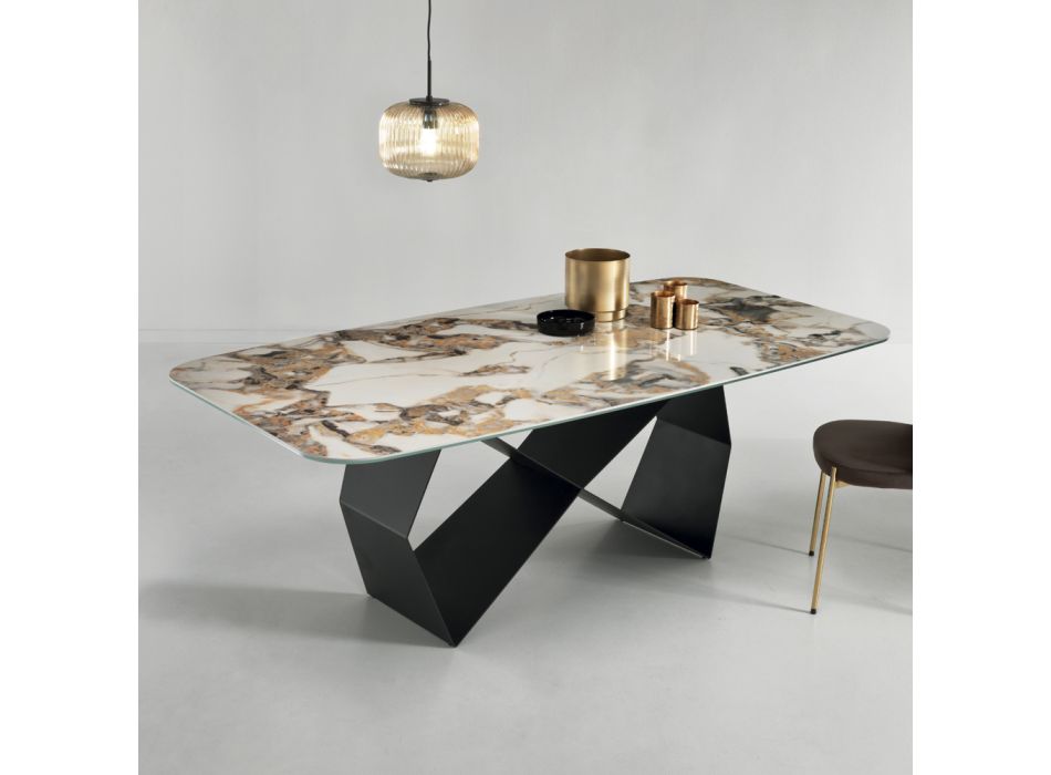 Jídelní stůl s keramickou deskou s mramorovým efektem Made in Italy - Mirco Viadurini