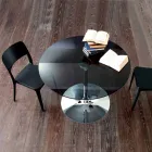 Jídelní stůl s křišťálovou deskou a pochromovanou základnou vyrobený v Itálii - Tallio Viadurini