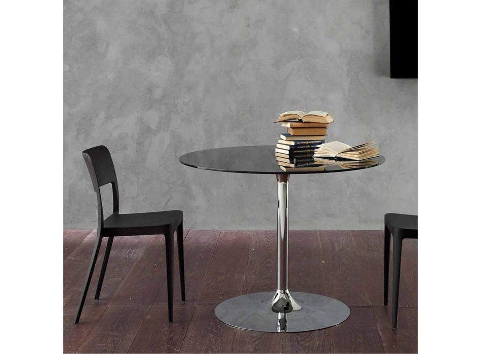 Jídelní stůl s křišťálovou deskou a pochromovanou základnou vyrobený v Itálii - Tallio Viadurini