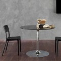 Jídelní stůl s křišťálovou deskou a pochromovanou základnou vyrobený v Itálii - Tallio