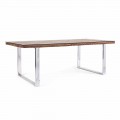 Jídelní stůl Homemotion s deskou ze dřeva a tvrzeného skla - Blanco