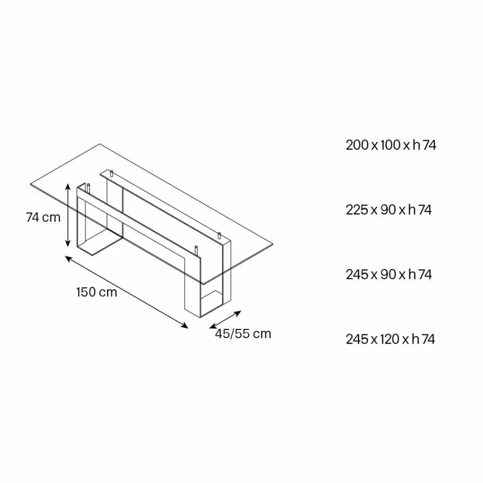 Jídelní stůl s kouřovou skleněnou deskou a kovovou základnou 4 rozměry - Speck Viadurini