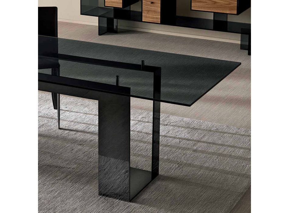 Jídelní stůl s kouřovou skleněnou deskou a kovovou základnou 4 rozměry - Speck Viadurini