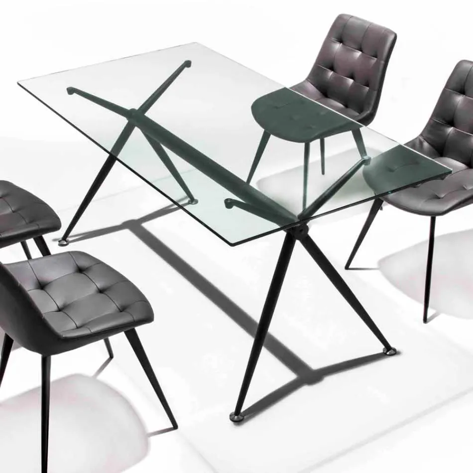 Jídelní stůl s průhlednou tvrzenou skleněnou deskou - Thor Viadurini