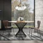 Jídelní stůl s kulatou deskou z dubové dýhované Mdf - Emmanuel Viadurini