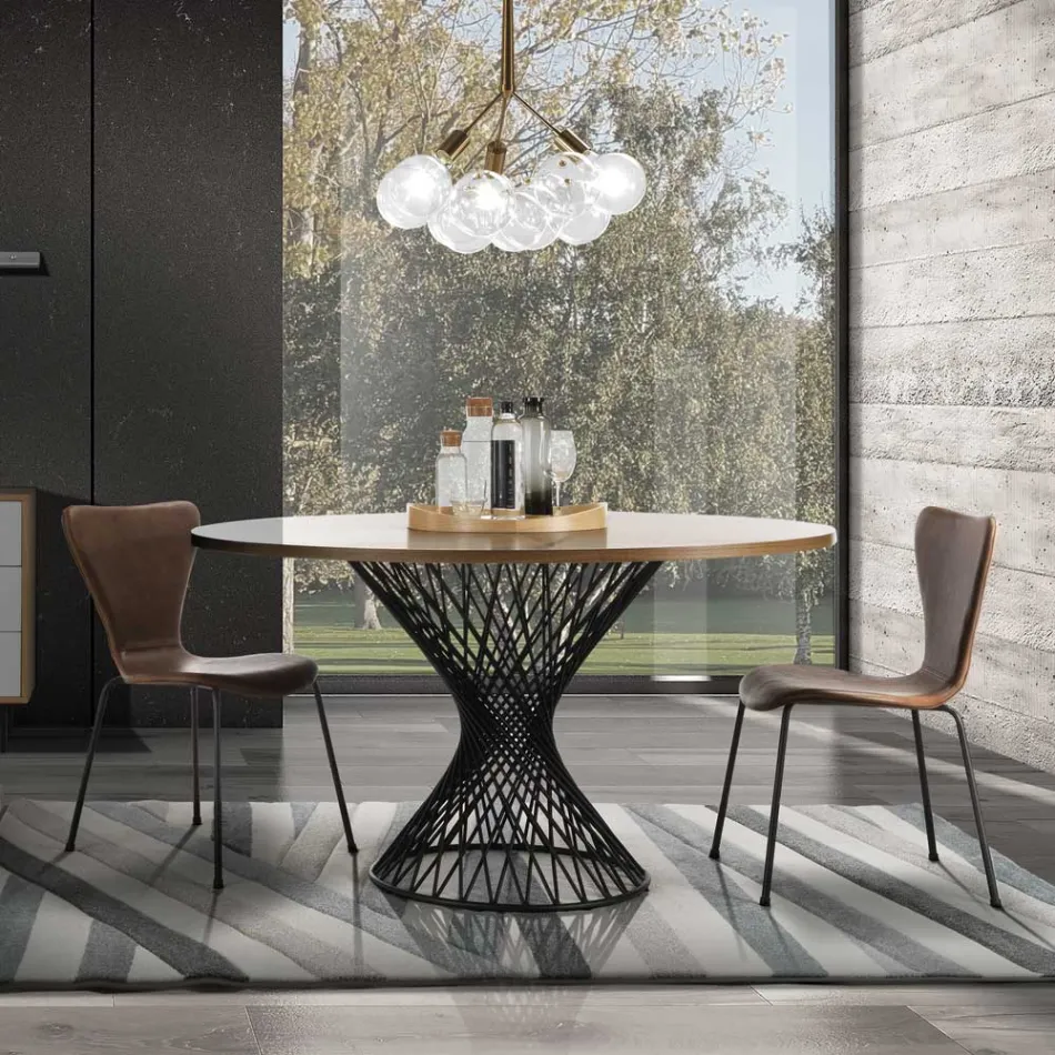 Jídelní stůl s kulatou deskou z dubové dýhované Mdf - Emmanuel Viadurini