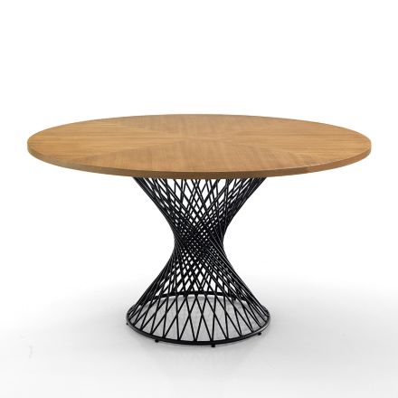 Jídelní stůl s kulatou deskou z dubové dýhované Mdf - Emmanuel Viadurini