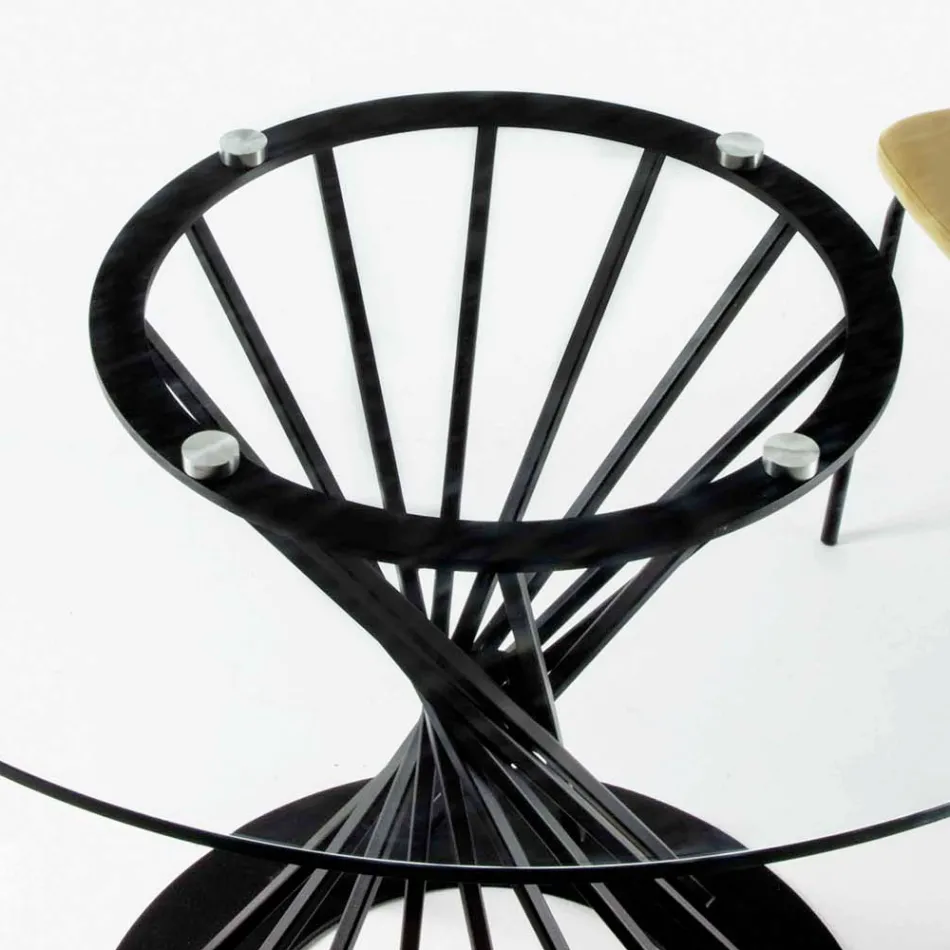 Jídelní stůl s kulatou tvrzenou skleněnou deskou a ocelovou základnou - Mileto Viadurini