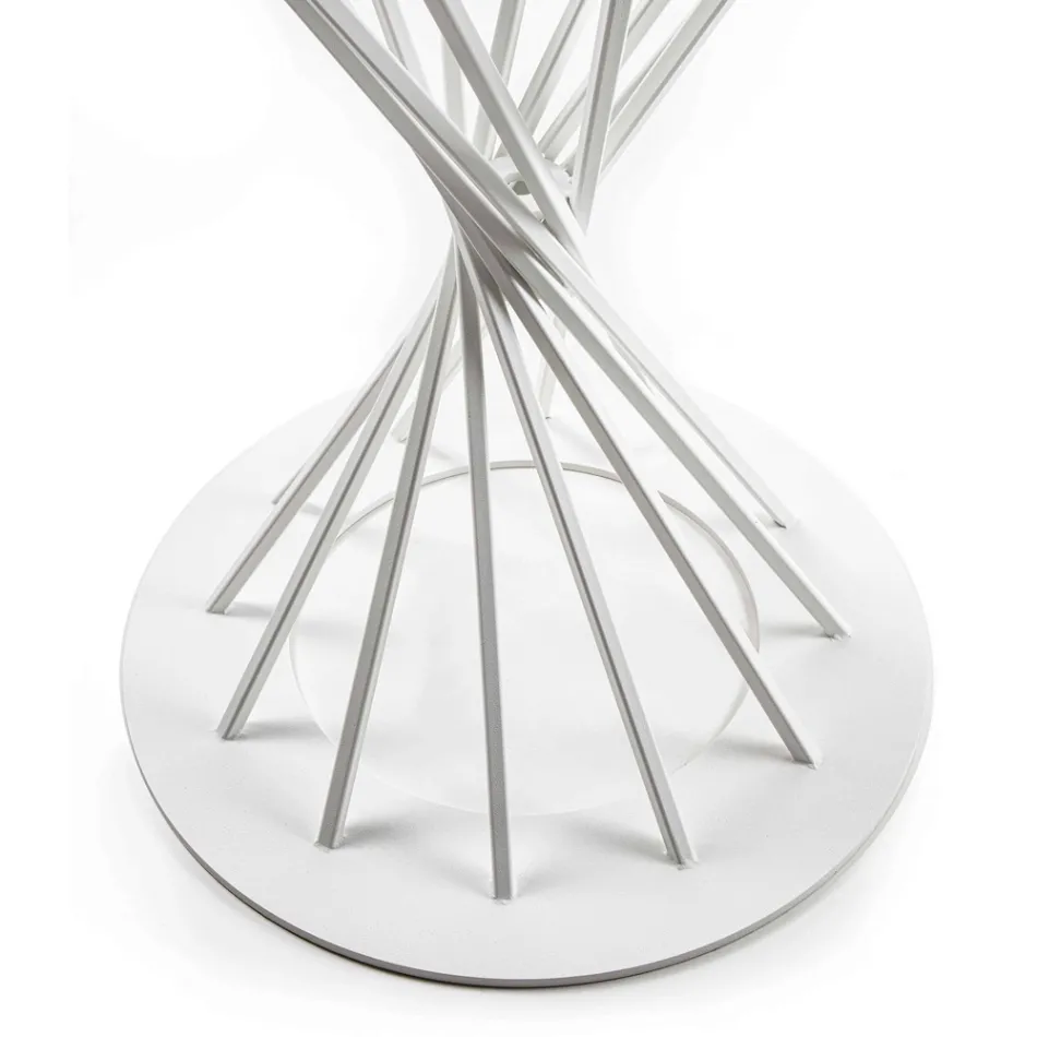 Jídelní stůl s kulatou tvrzenou skleněnou deskou a ocelovou základnou - Mileto Viadurini