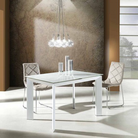 Jídelní stůl s temperované sklo top malované bianco Zeno Viadurini