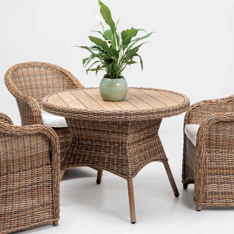 Venkovní jídelní stůl se širokou deskou z přírodního teaku - Melina Viadurini