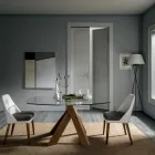 Obývací pokoj Jídelní deska skleněná deska a dřevěné nohy - botanické Viadurini