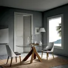 Obývací pokoj Jídelní deska skleněná deska a dřevěné nohy - botanické Viadurini