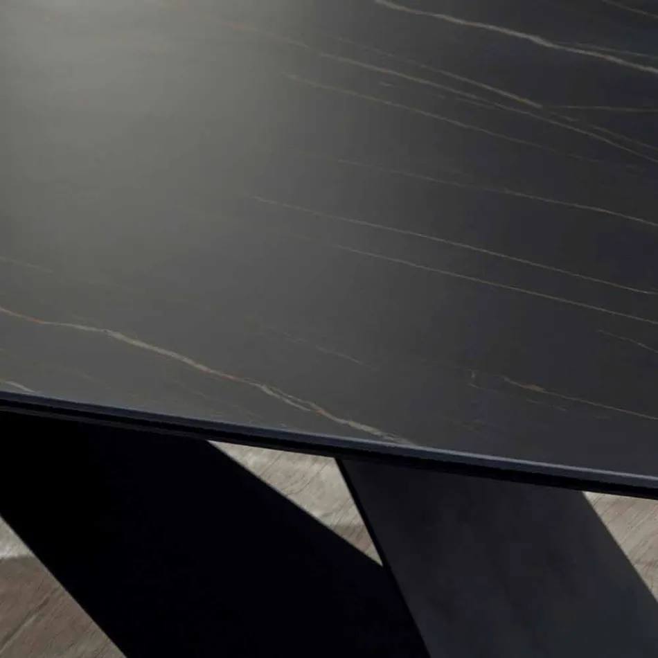 Designový jídelní stůl z keramiky Portoro Effect a matného kovu - Falcon Viadurini