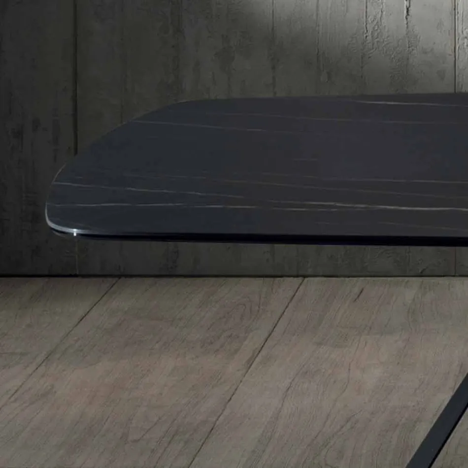 Designový jídelní stůl z keramiky Portoro Effect a matného kovu - Falcon Viadurini