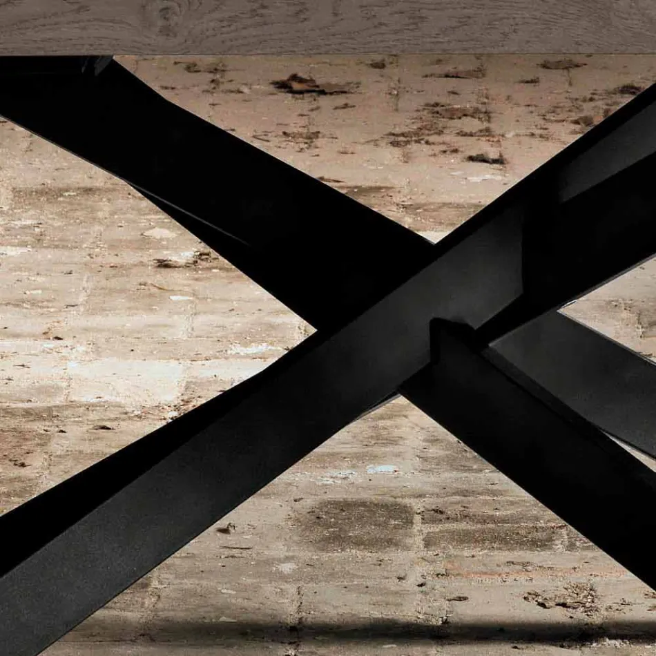 Designový jídelní stůl v dubu a kovu vyrobený v Itálii Oncino Viadurini