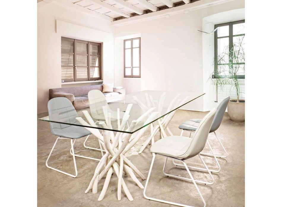 Designový jídelní stůl ze skla a běleného teaku Homemotion - Francie Viadurini