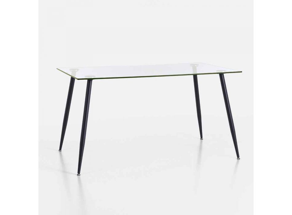 Moderní designový jídelní stůl z tvrzeného skla a černého kovu - Foulard Viadurini