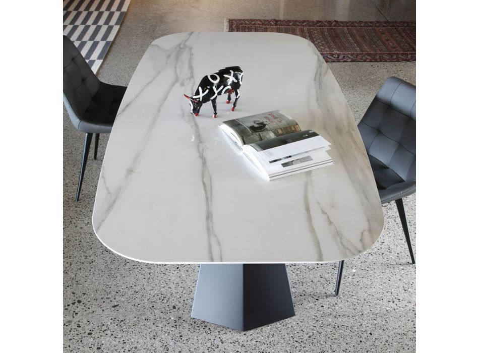 Eliptický jídelní stůl z oceli a leštěné keramiky - Gelsino Viadurini