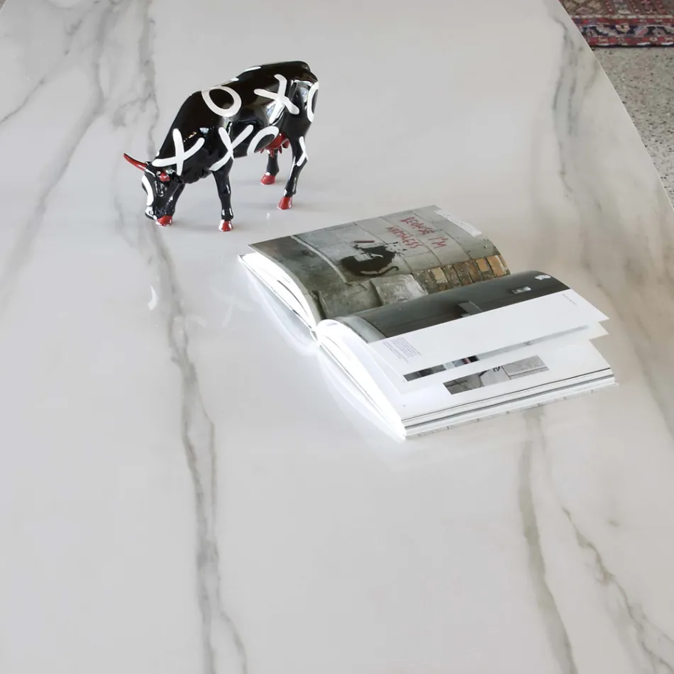 Eliptický jídelní stůl z keramiky a hliníku - Yamir Viadurini