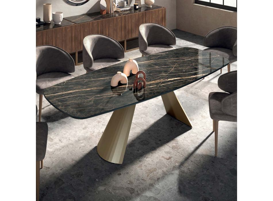 Pevný jídelní stůl se sudovou deskou z keramiky Made in Italy - Brýle Viadurini