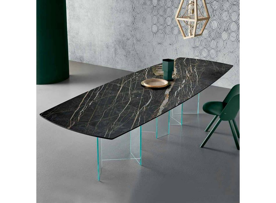 Keramický jídelní stůl a skleněná základna z extrémního světla vyrobená v Itálii - náhodná Viadurini