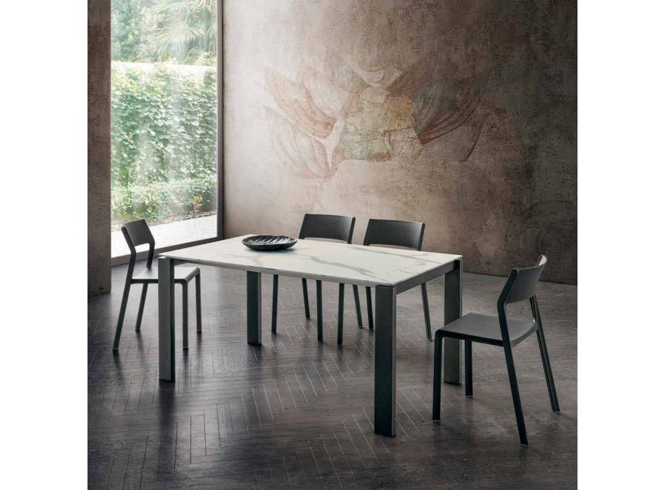 Jídelní stůl v Hpl mramorovém efektu a lakovaném kovu Made in Italy - Jupiter Viadurini