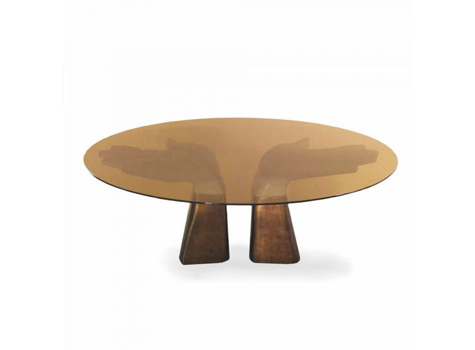 dřevěný jídelní stůl se skleněnou deskou, made in Italy, Bartolo Viadurini