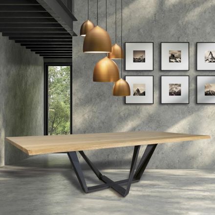 Jídelní stůl z dubového dřeva a železa šedého kovu Made in Italy - Patty Viadurini