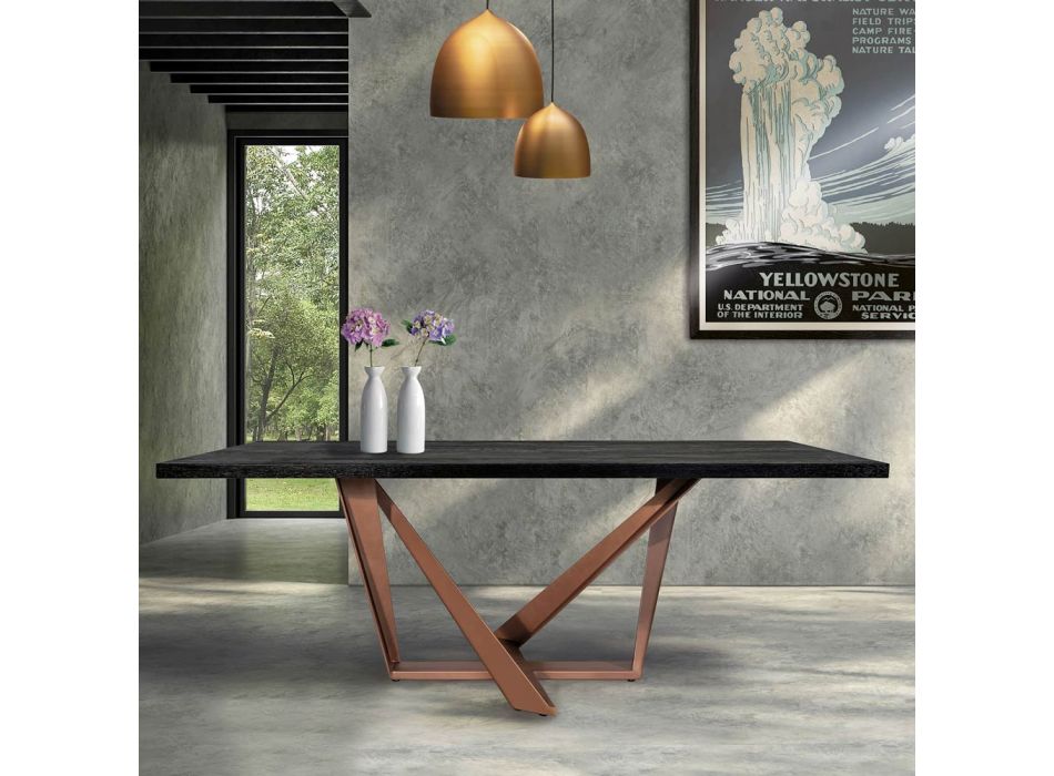 Jídelní stůl z dubového dřeva a kovu Nuvolato Copper Color Made in Italy - Patty Viadurini