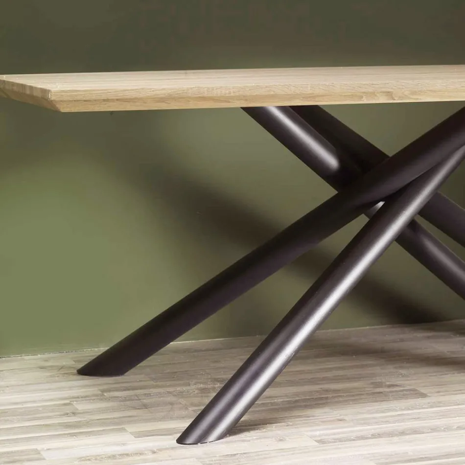 Jídelní stůl z MDF s dřevěným efektem a černou kovovou podnoží - Sunset Viadurini