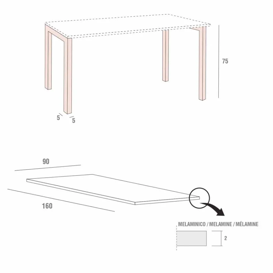 Jídelní stůl z melaminu a lakovaného kovu vyrobený v Itálii - Remigio Viadurini
