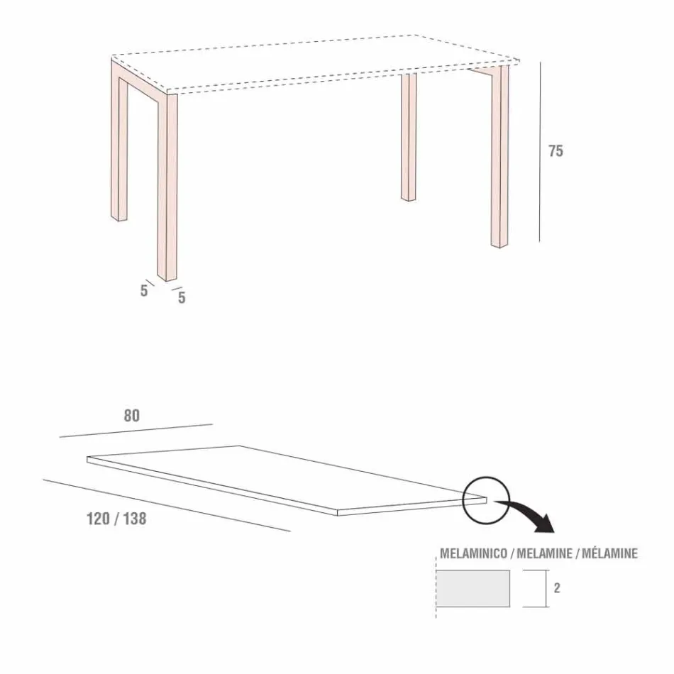 Jídelní stůl z melaminu a lakovaného kovu vyrobený v Itálii - Remigio Viadurini