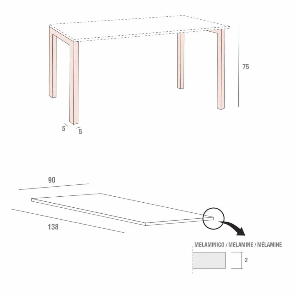 Jídelní stůl z melaminu a lakovaného kovu vyrobený v Itálii - Remigio Viadurini