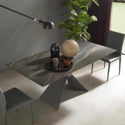 Kovový jídelní stůl a keramická deska Made in Italy Design - Anaconda Viadurini