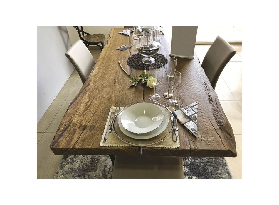 Jídelní stůl ze sekulárního dubu a kovu Made in Italy – Dite, jedinečný kus Viadurini