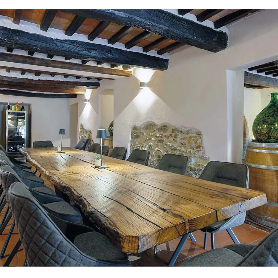 Jídelní stůl ze sekulárního dubu a kovu Made in Italy – Dite, jedinečný kus Viadurini