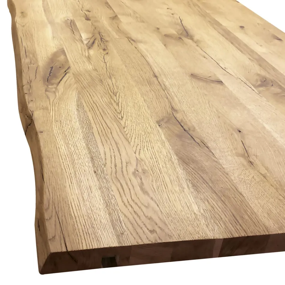 Jídelní stůl z masellato pokoveného dubu a kovu Made in Italy - Riad Viadurini