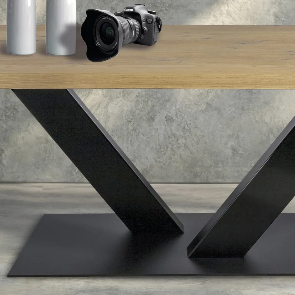 Jídelní stůl z masellato pokoveného dubu a kovu Made in Italy - Riad Viadurini