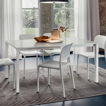 Jídelní stůl z bílého skla a lakovaného kovu vyrobený v Itálii - brož Viadurini