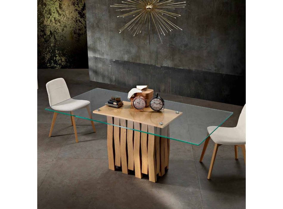 Jídelní stůl ze skla a masivního dřeva vyrobený v Itálii, Egisto Viadurini